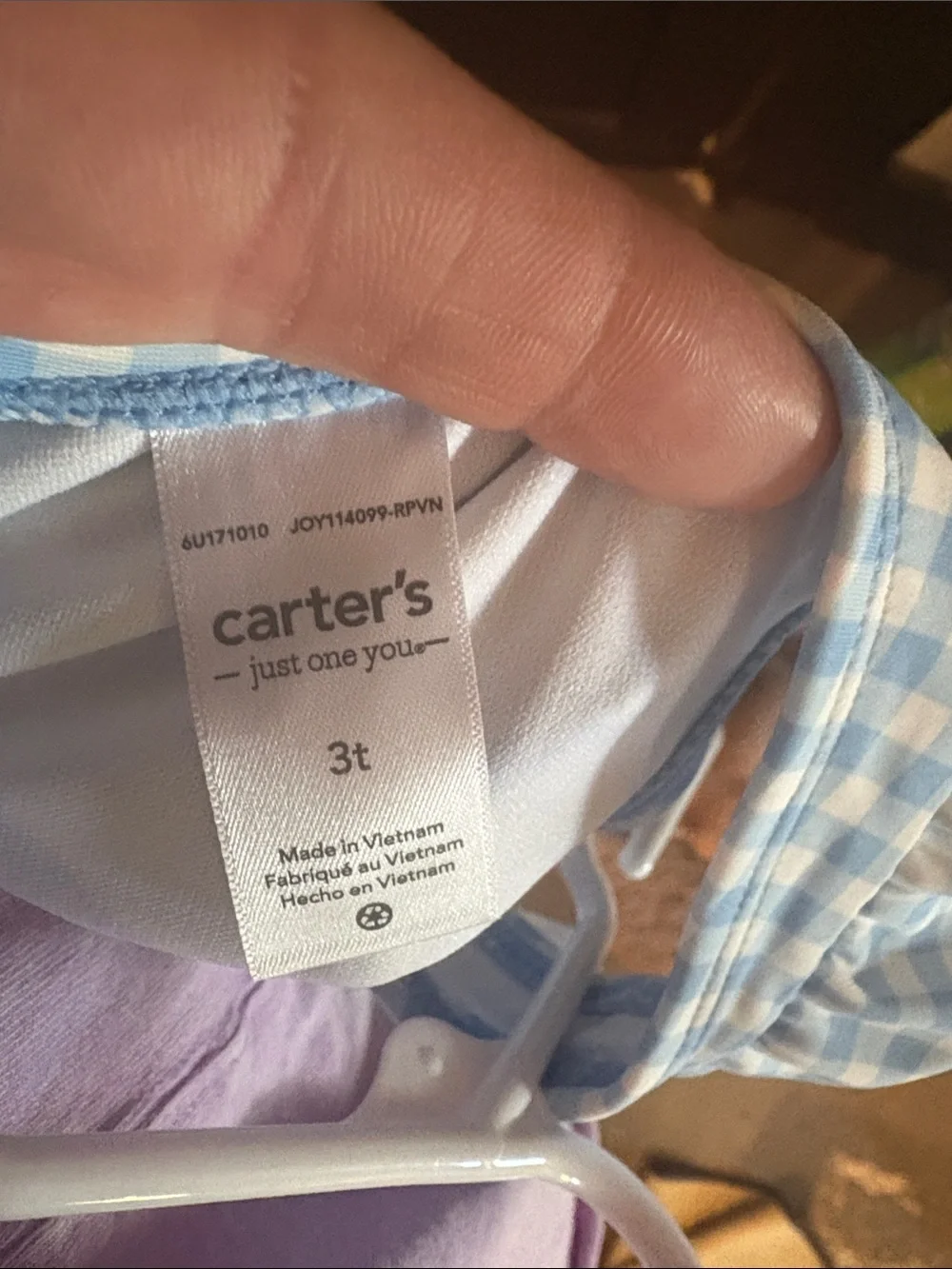 Carter's Light Blue and White Gingham One-Piece with Ruffle Straps